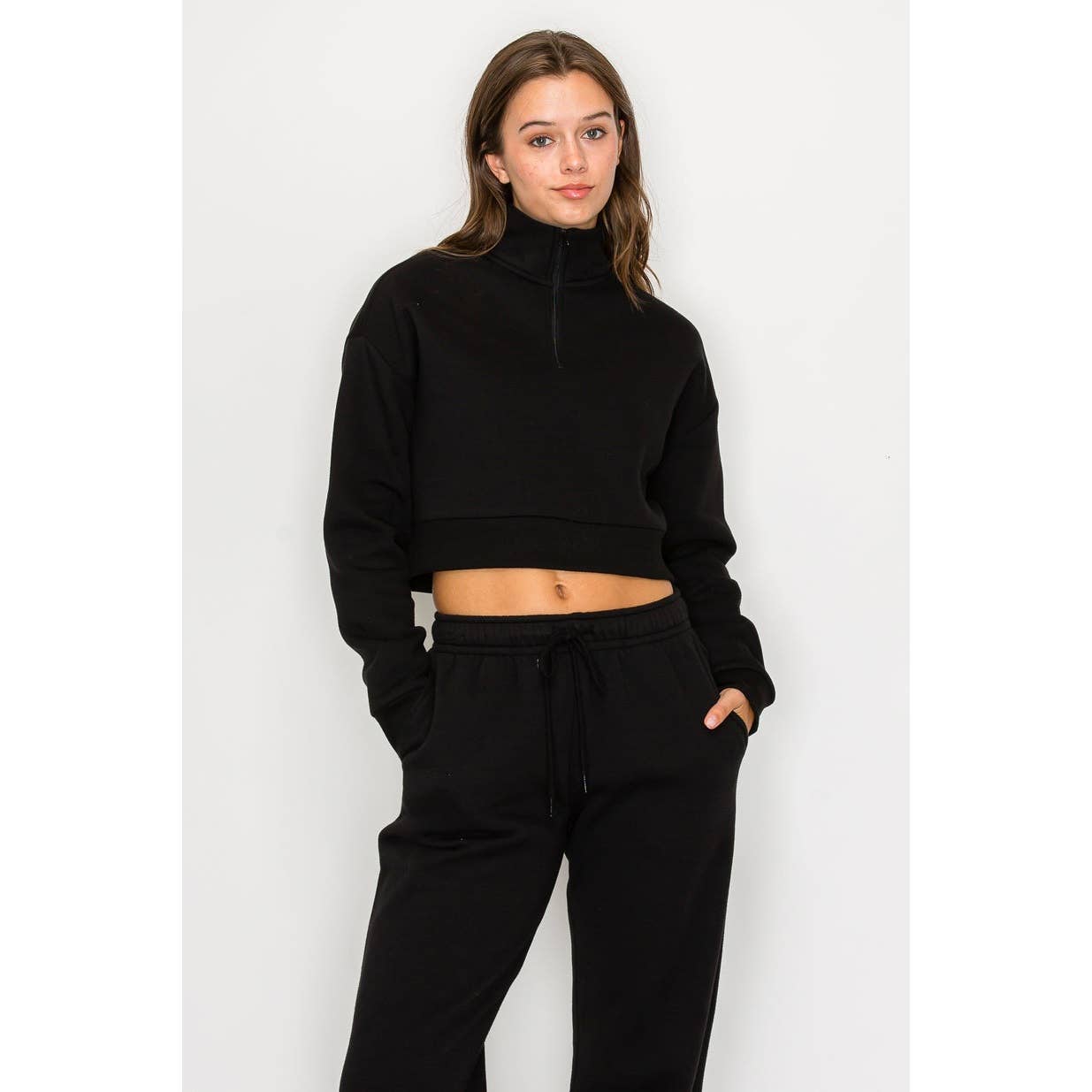 UP CLOTHING - Vente Sweat-shirt – femme - Sweat-shirt court à manches longues en polaire à demi-fermeture éclair14