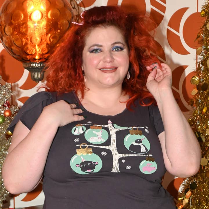 Happy Holiday Hippo Tee in Coal for wholesale by Blue Platypus