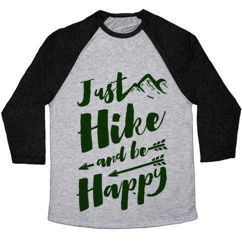 JUST HIKE AND BE HAPPY UNISEX TRI-BLEND BASEBALL TEE for wholesale by True Modern