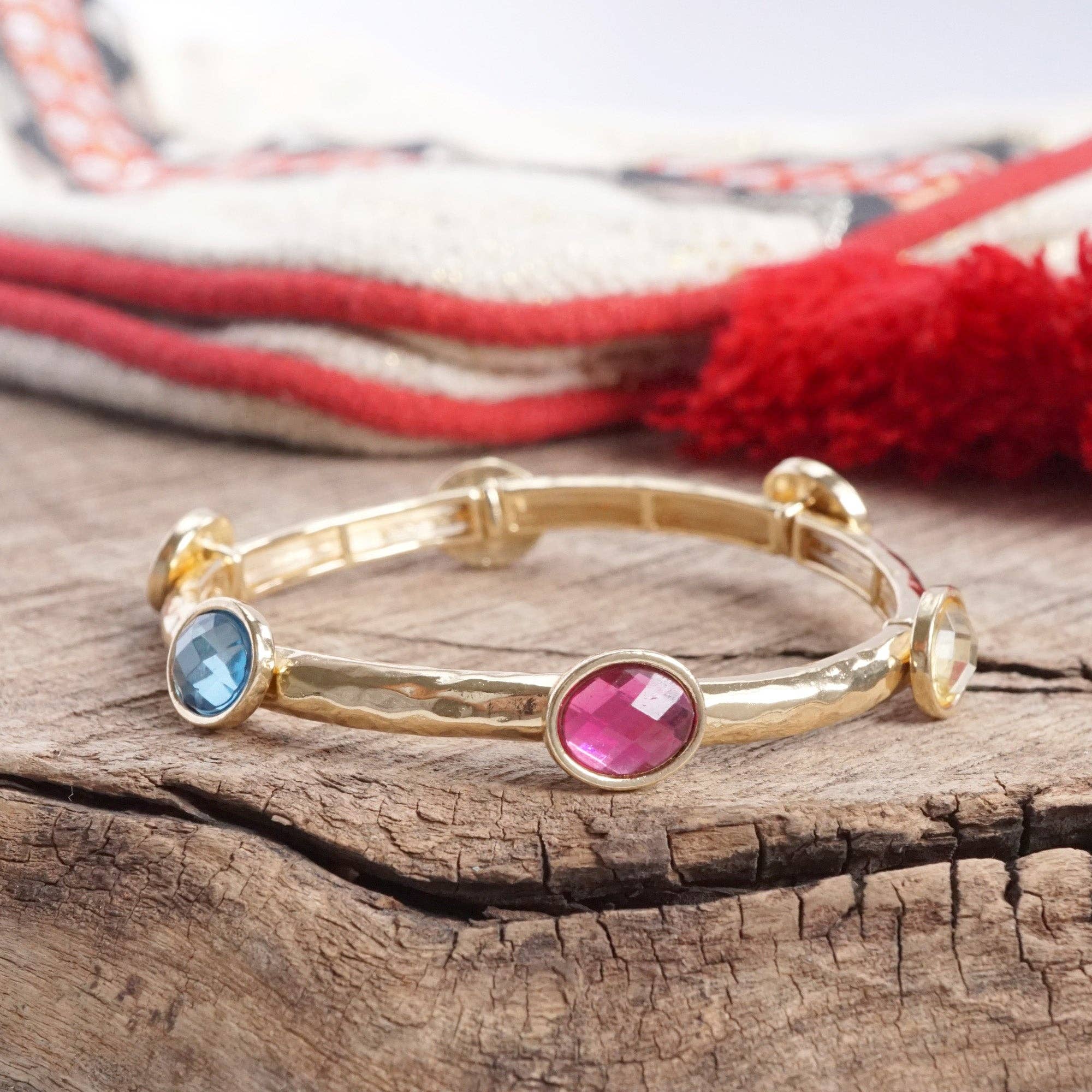 PennyLine inc - Wholesale Bangle Bracelet - Jeweled Golden Bangle - with Faceted glass oval colorful jewels4