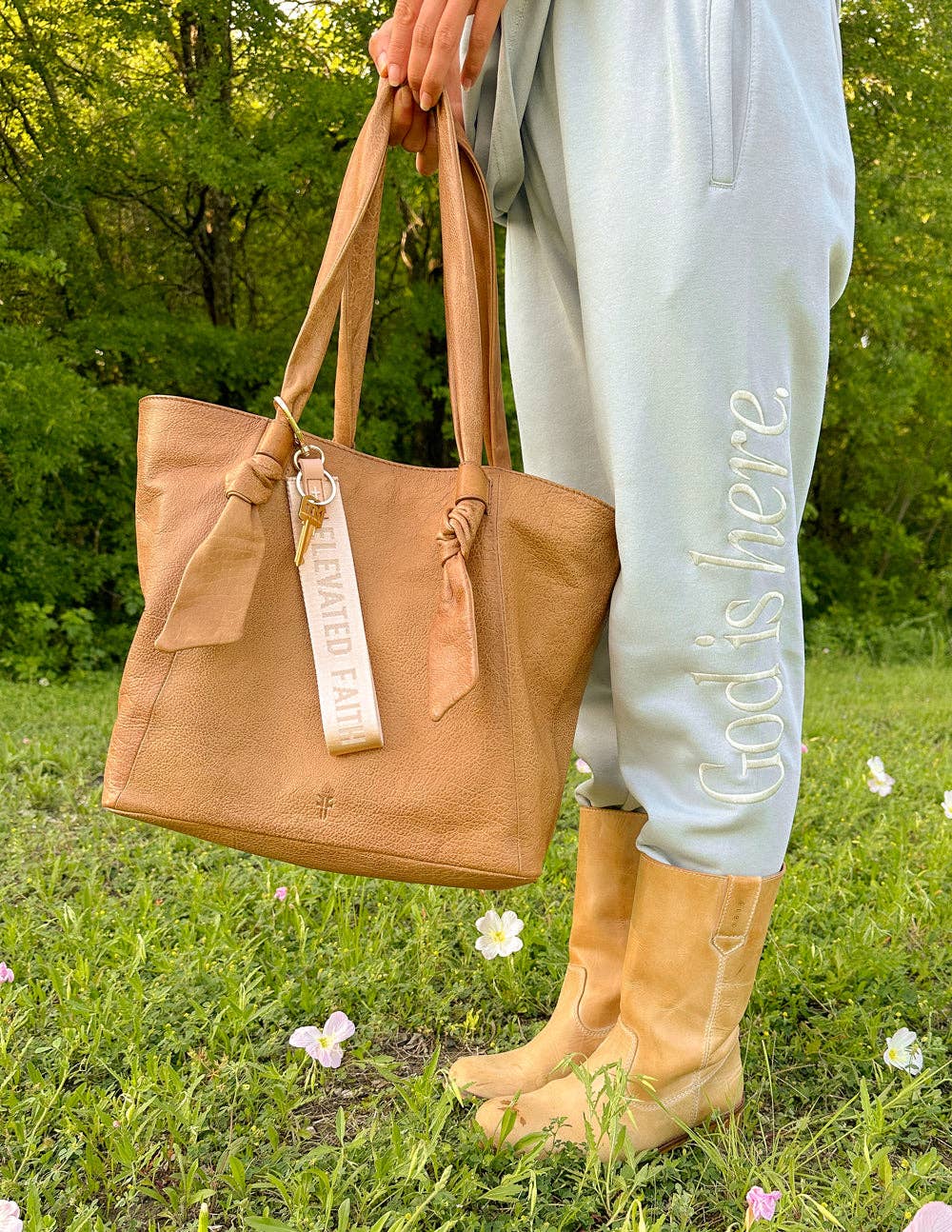 Elevated Faith - Wholesale Keychain - Unisex - Beige Oversized Logo Keychain2