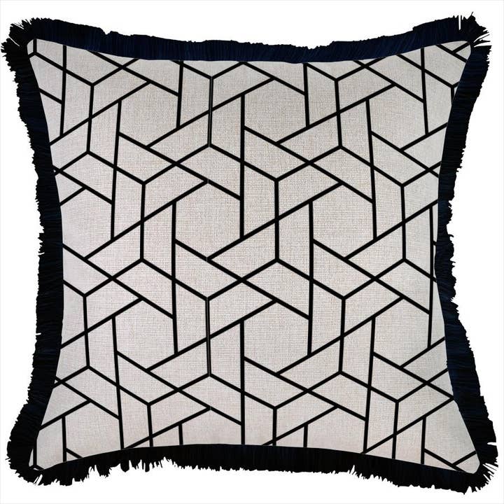 Cushion Cover-Coastal Fringe Black-Milan Black-45cm x 45cm for wholesale by Escape To Paradise