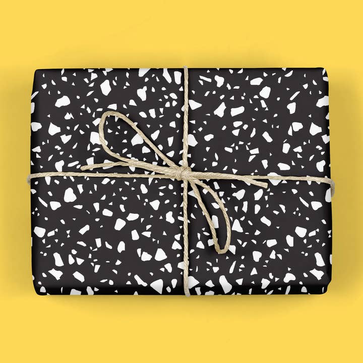 MELLOWWORKS - Wholesale Wrapping Paper Roll - BLACK TERRAZZO Gift Wrap (ROLL)0