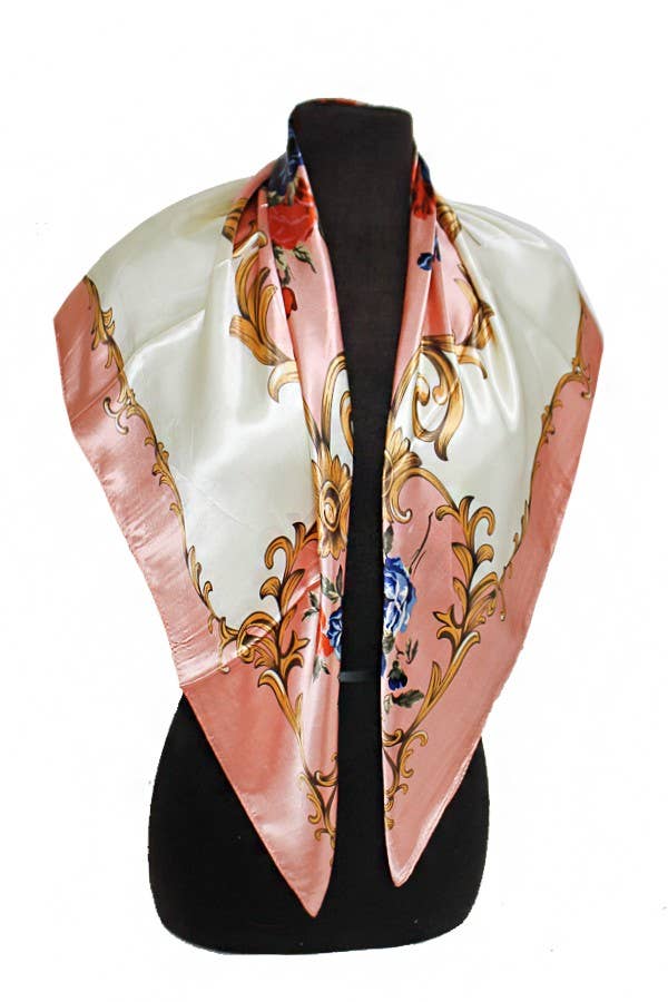 ASSORTED Rose And Golden Leaves Faux Silk Scarf for wholesale on Faire9