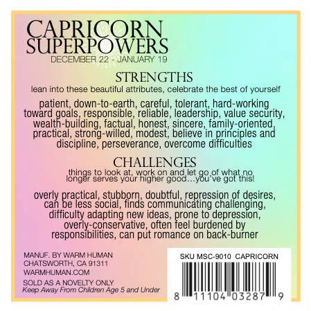 warm human - Wholesale Meditation Supplies - CAPRICORN SUPERPOWERS
