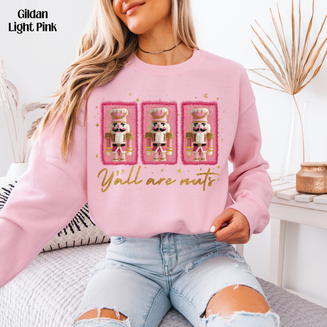 XO, Hannah - Wholesale Graphic Sweatshirt - Women's - Y'all are Nuts on Light Pink1