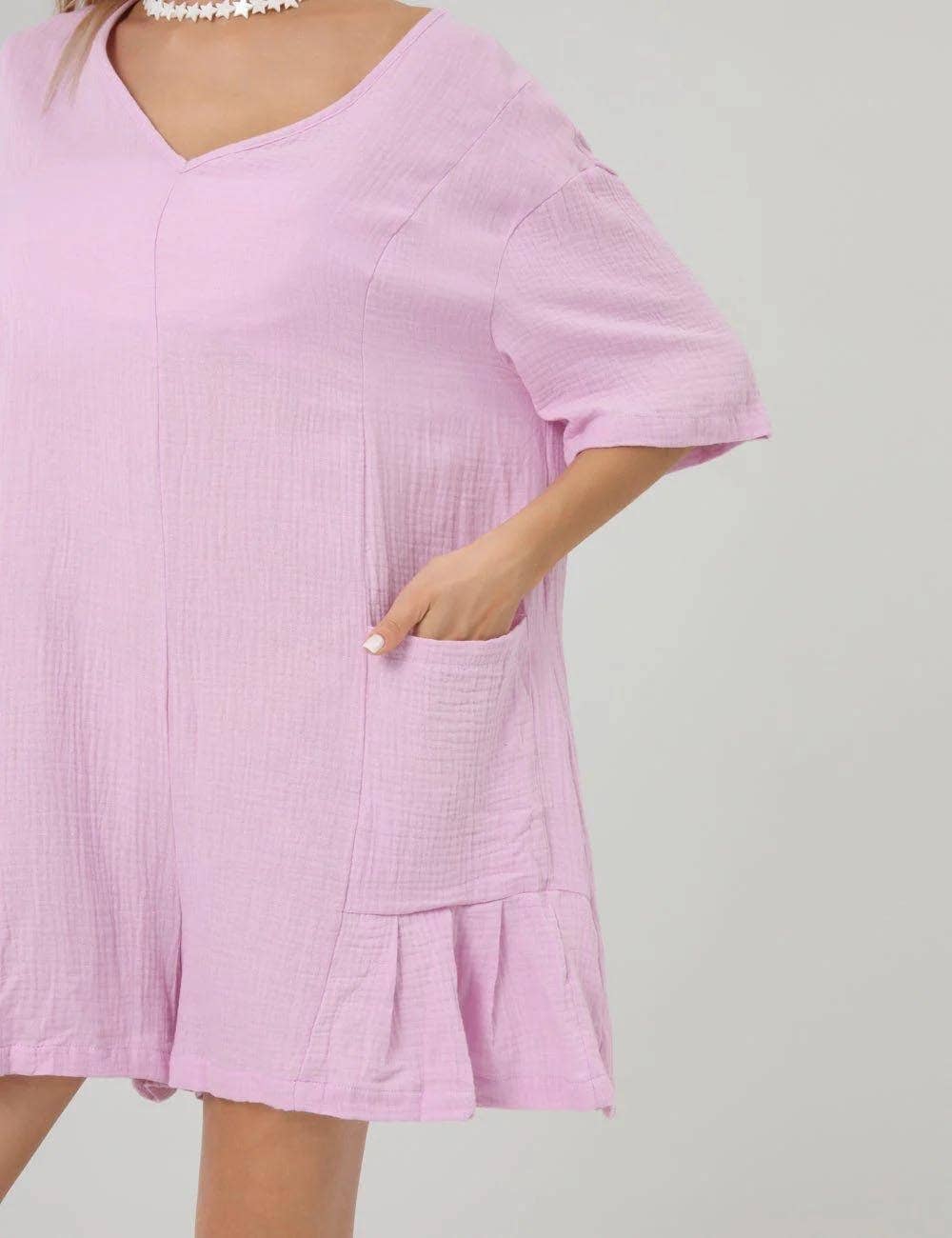 Sweetkama - Wholesale Romper - Women's - Flouncy Shapeless V-Neck Draped Sleeves Romper SKJ18110