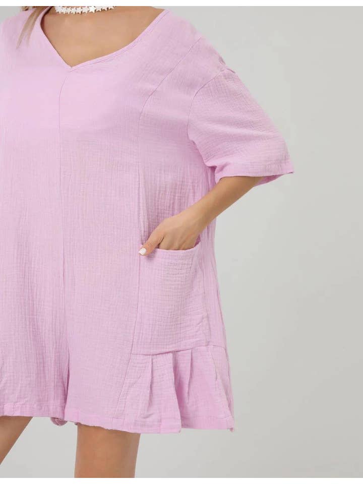 Sweetkama - Wholesale Romper - Dames - Romper met ruches en V-hals en gedrapeerde mouwen SKJ18110