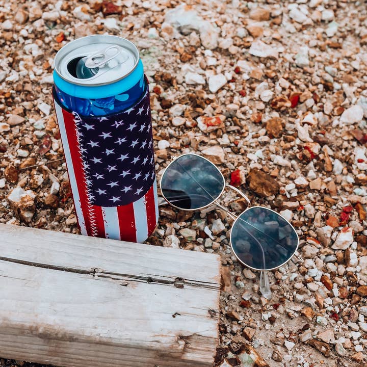 The Front Porch Label - Wholesale Drink Huggers & Koozies - Red, White, & Blue Flag Tall Coozie 2-Pack4