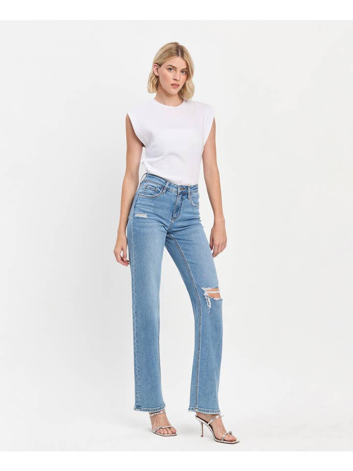 TRILLIUM HIGH RISE FULL LENGTH SLIM WIDE JEANS LV1492 for wholesale on Faire