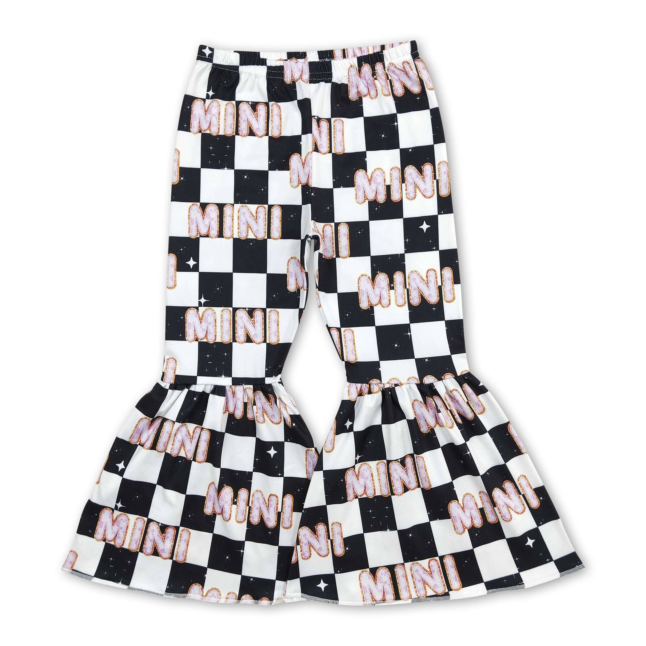 Yawoo Garments - Wholesale Mommy & Me Sets - Black plaid mini mommy and me girls bell bottom pants0