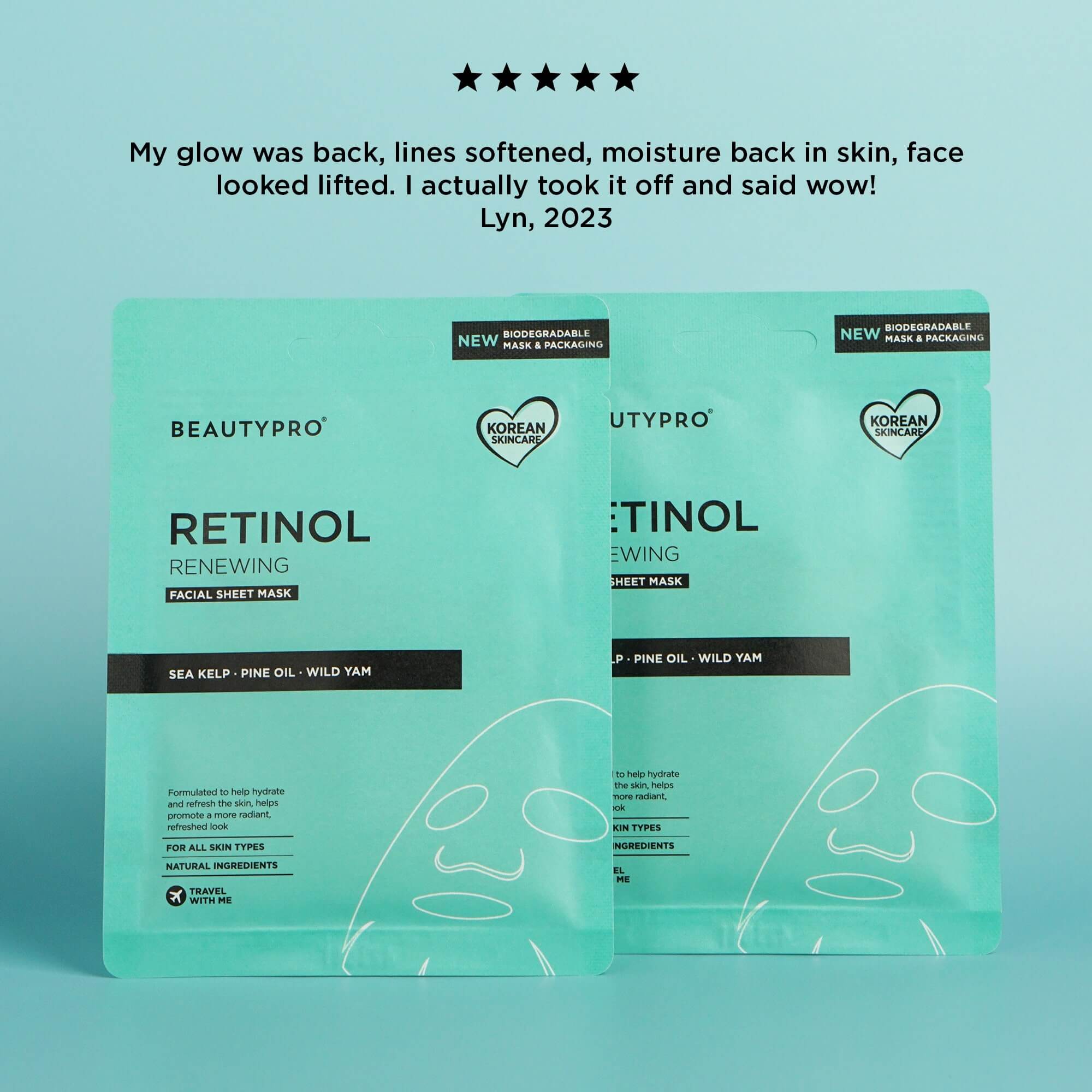 BEAUTYPRO – wholesale Skincare face mask – RETINOL Renewing Facial Sheet Mask  - 100% Biodegradable7