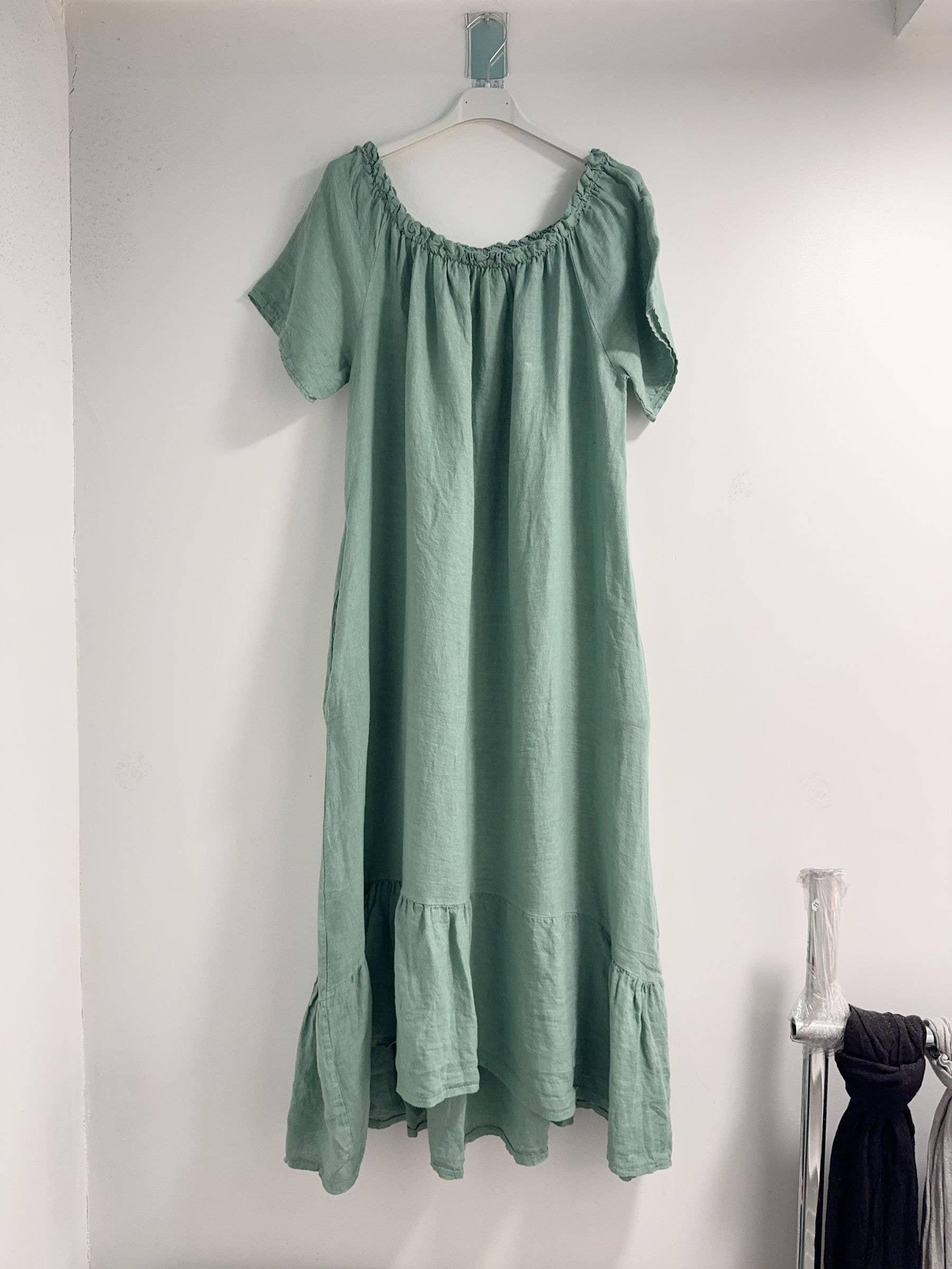 Happy look - Wholesale Dress - Women's - Long Linen Dress with Short Sleeves and Elastic Collar11