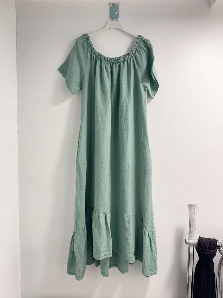 Happy look - Wholesale Dress - Women's - Long Linen Dress with Short Sleeves and Elastic Collar11