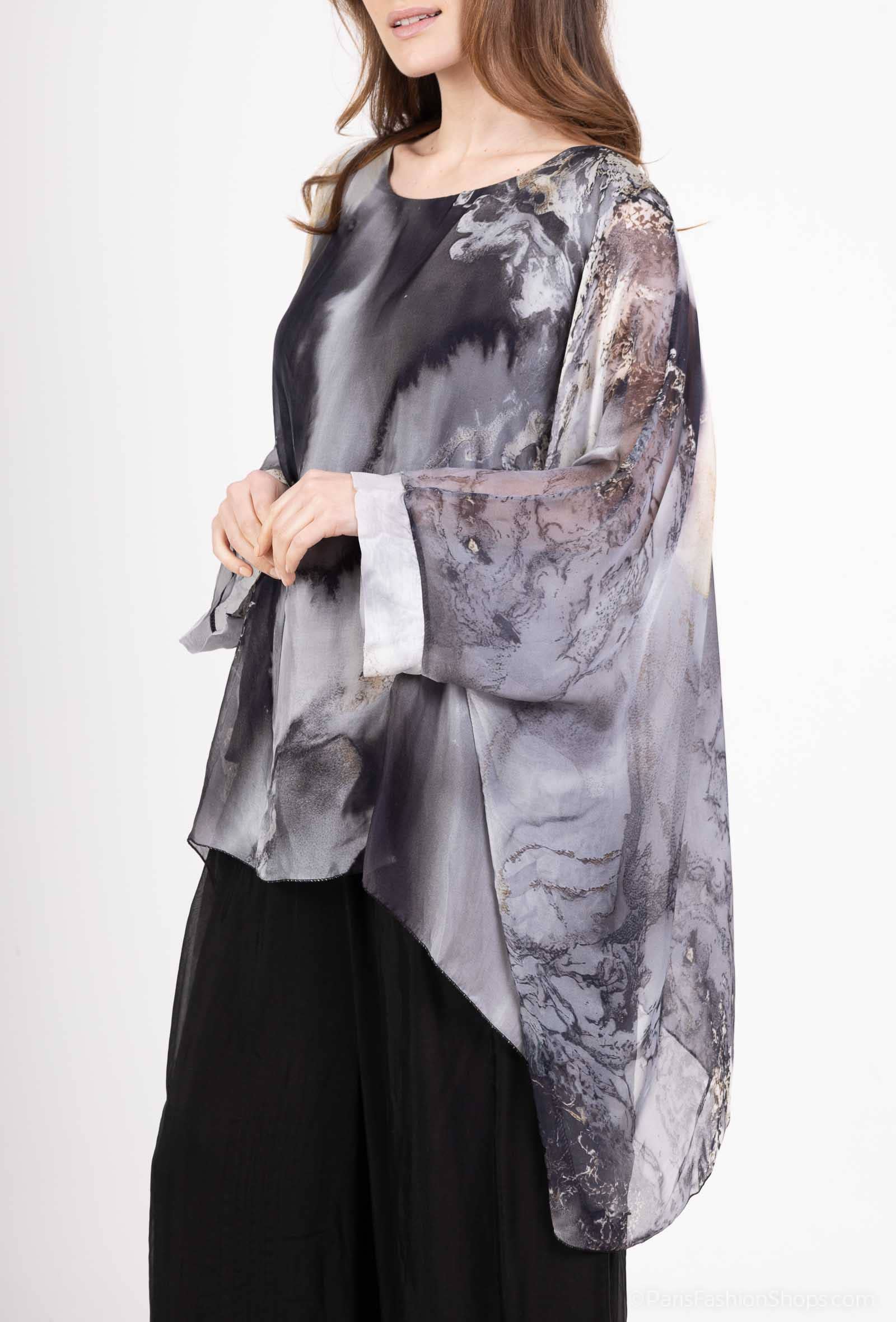 Shyloh - Wholesale Blouse - Dames - Asymmetrische top van soepelvallende zijde met digitale verloopprint11