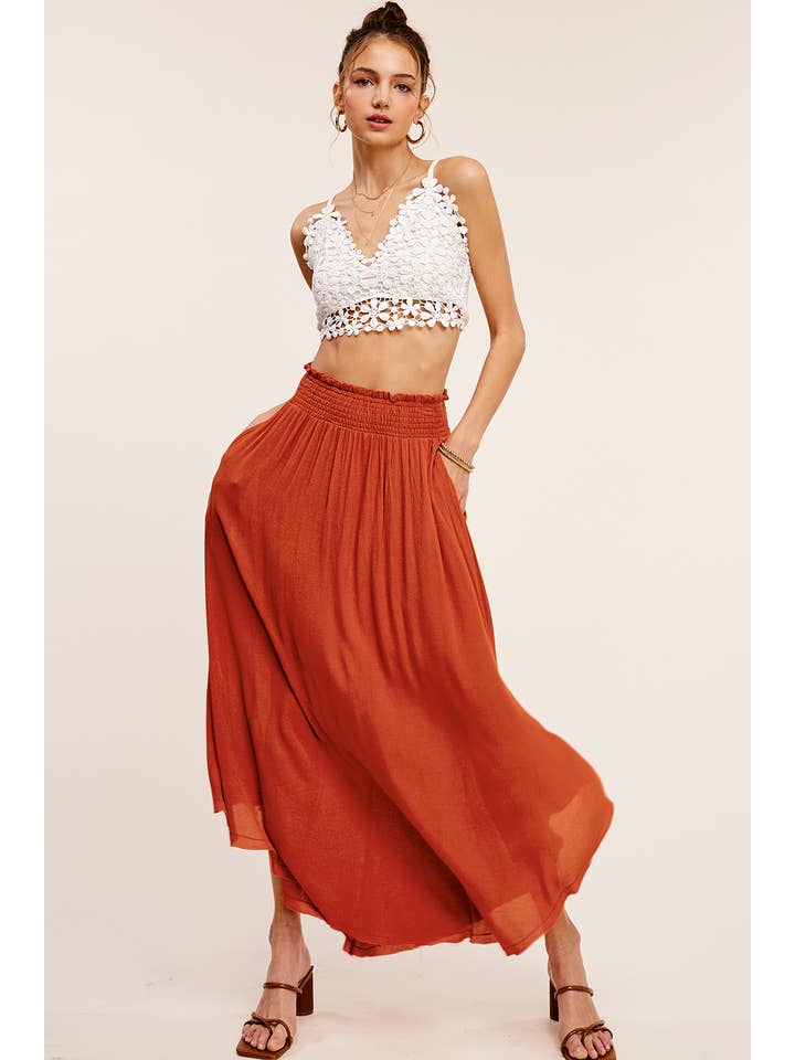 La Miel - Wholesale Skirt - Women's - JAP4176-Lightweight High Rise Maxi Skirt with Side Pocket3