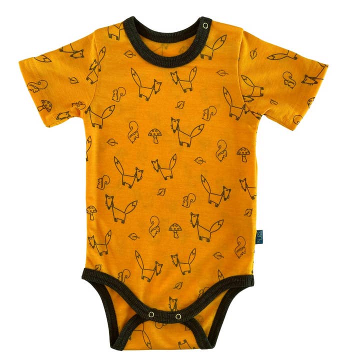 Body sunny yellow fox short sleeve, merino wool & silk (organic/GOTS) for wholesale by Glückskind