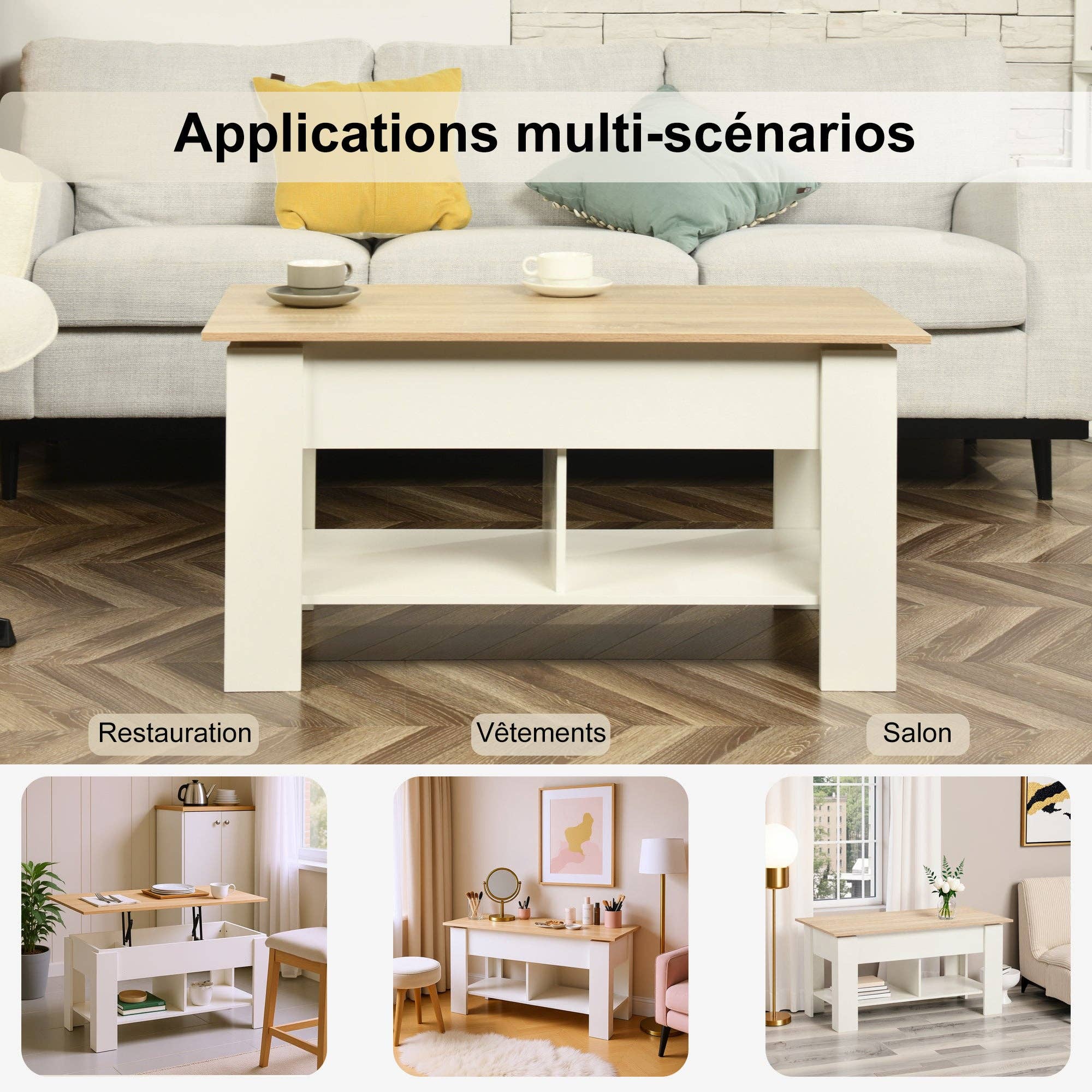 Urban Meuble - Wholesale Side Table - Lift-top coffee table with wood effect and white 96*50 ELOT WHITE OAK 969