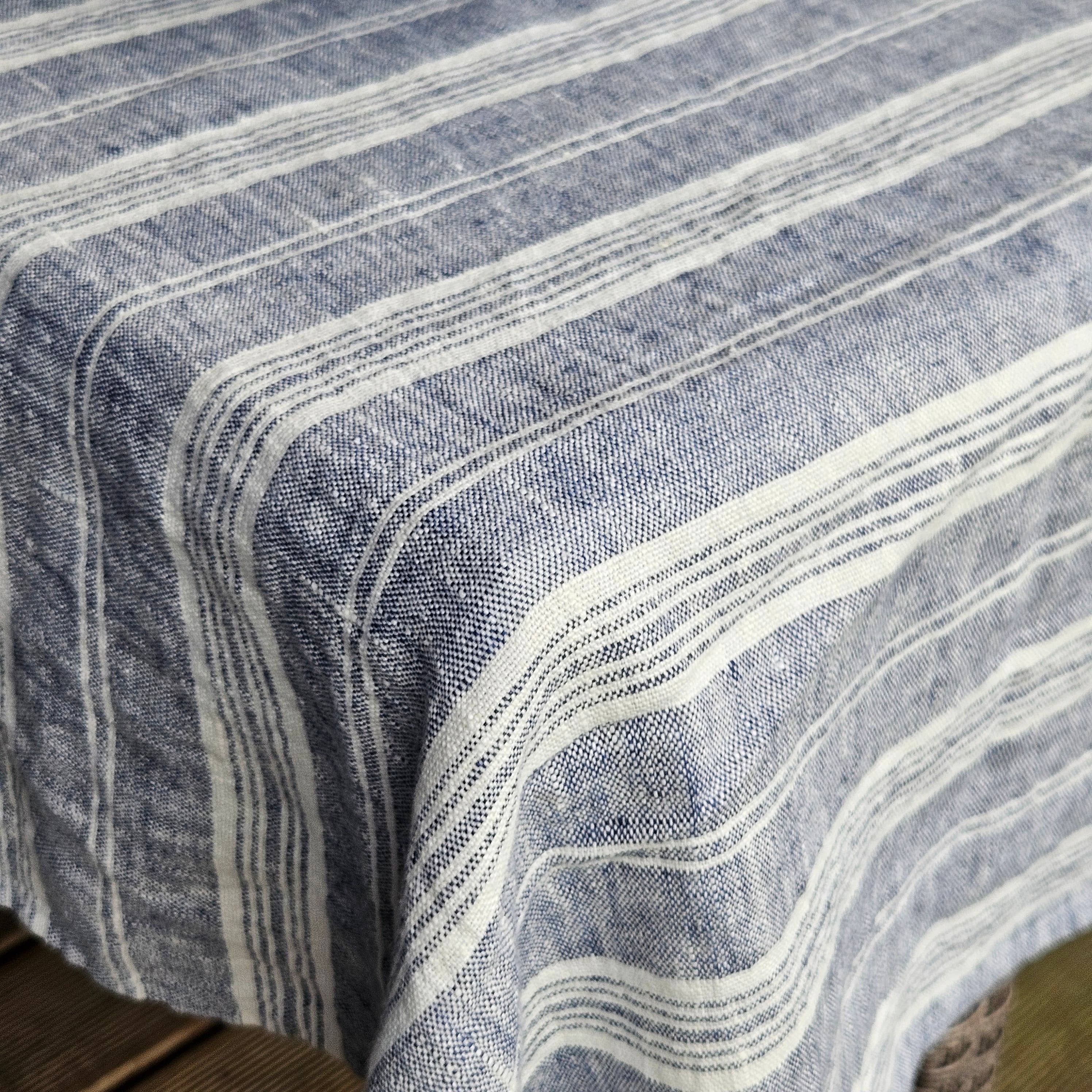 NorraVilla – wholesale Tablecloth – Linen Tablecloth Cottage Ticking navy blue stripe NorraVilla1