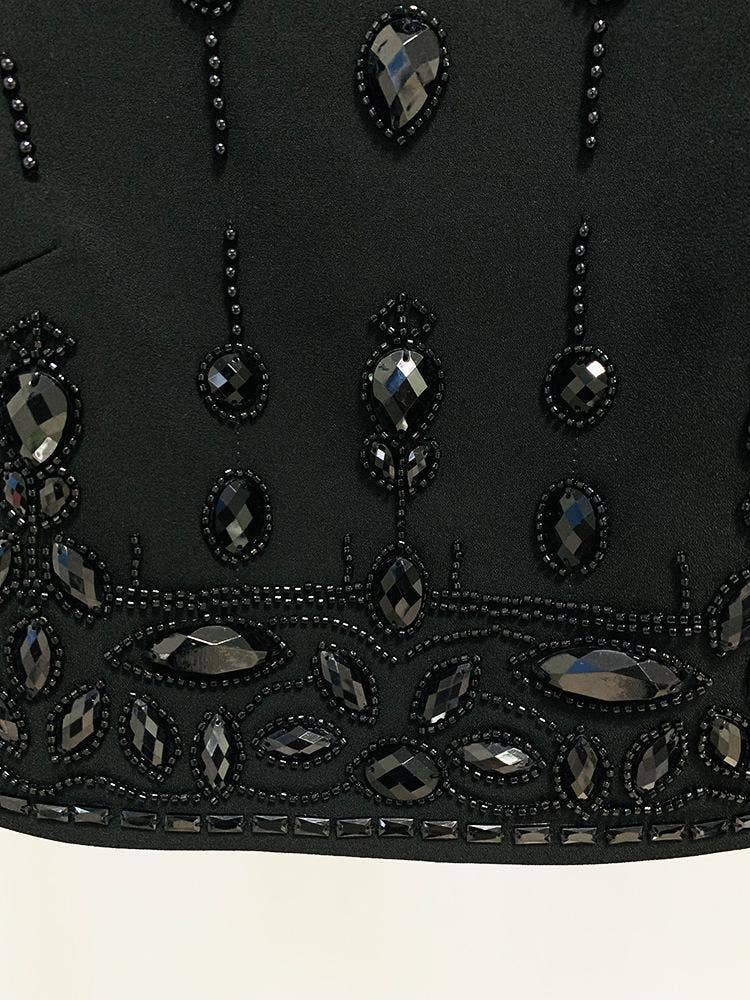 Preto Conjunto de duas peças Emery com blusa de manga longa e saia, decorado com cristais pretos para venda a revendedores na Faire4