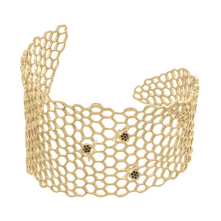 Honeycomb with Bees Cuff Bracelet for wholesale by Catherine Weitzman