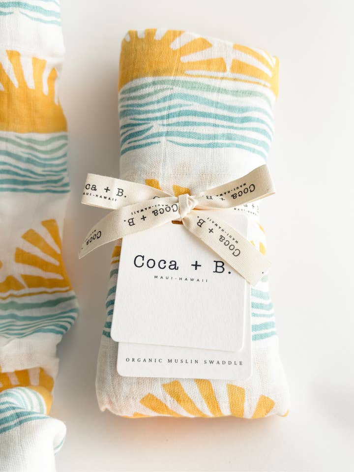 Coca + B.™ - Wholesale Milestone Blanket - Kids & Baby - Sun + Wave Organic Baby Swaddle | Surfer Nursery Decor