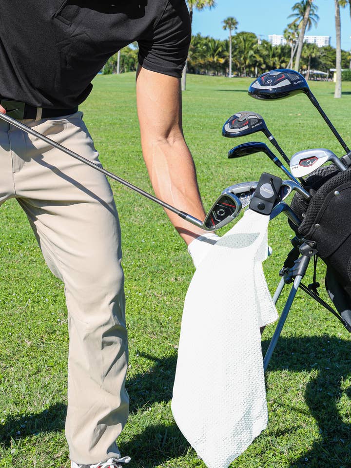 Magnetic Microfiber Golf Towel with Clip - White for wholesale by Playing It Forward