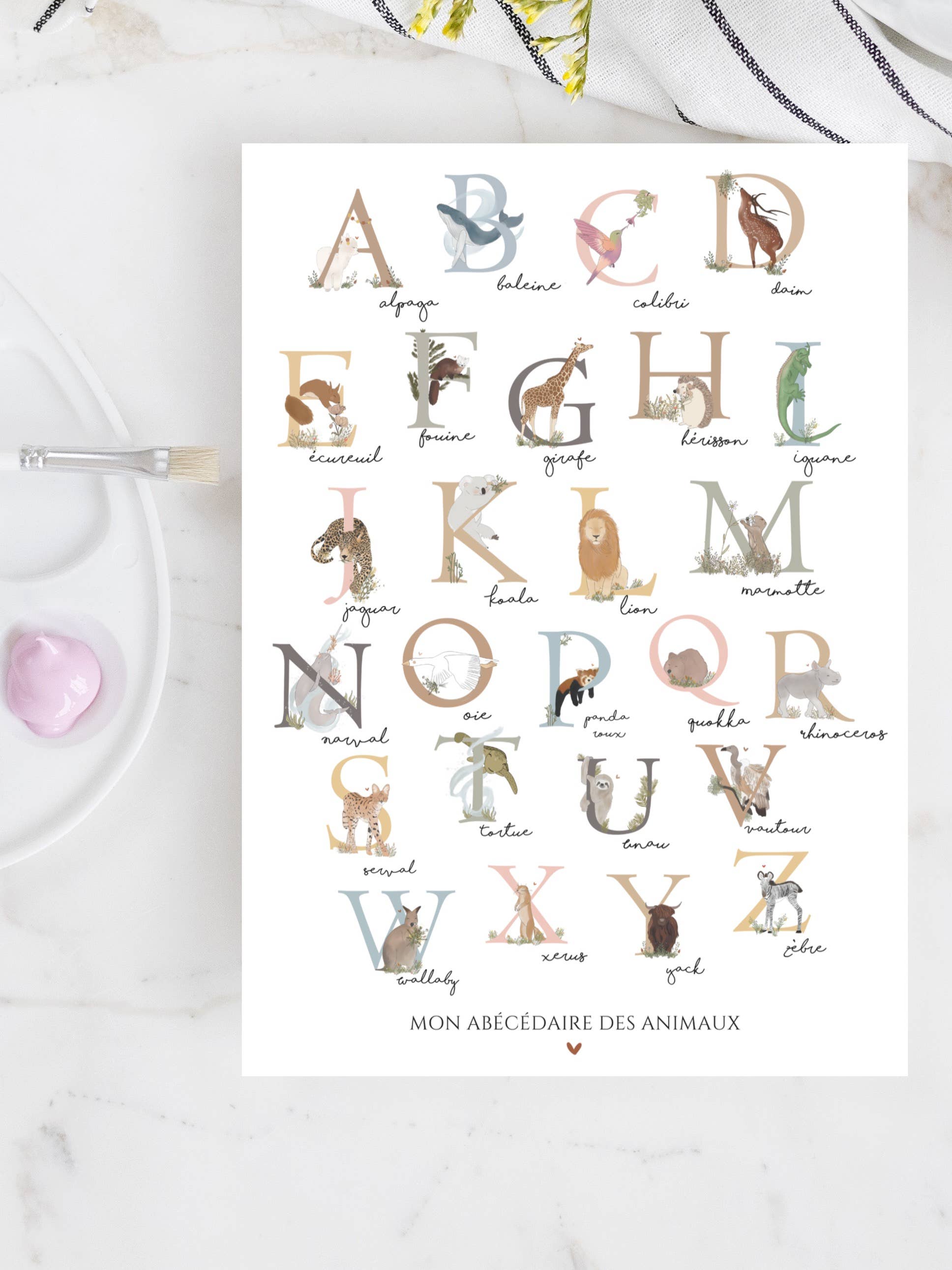 Unjourmaman illustrations - Wholesale Poster - Affiche abécédaire des animaux1