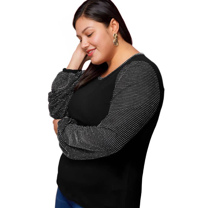 Robin K - Wholesale Knit Top - Women's - Pleione Plus Size Ribbed Round Neck Holiday Top3