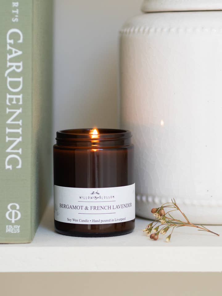 Large Bergamot & French Lavender 180ml candle for wholesale by Willow & Blossom Botanicals