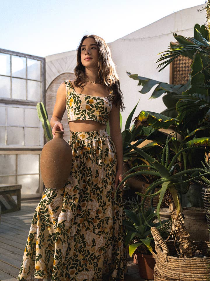 Sun & Sanctuary - Wholesale Skirt - Women's - Palisades Maxi Skirt in Yellow Cockatoos1