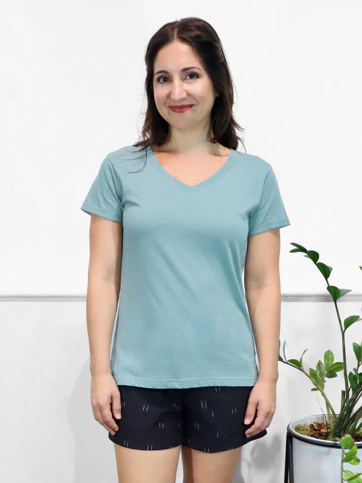 Cameo blå økologisk bomuld T-shirt for engroshandel hos Passion Lilie