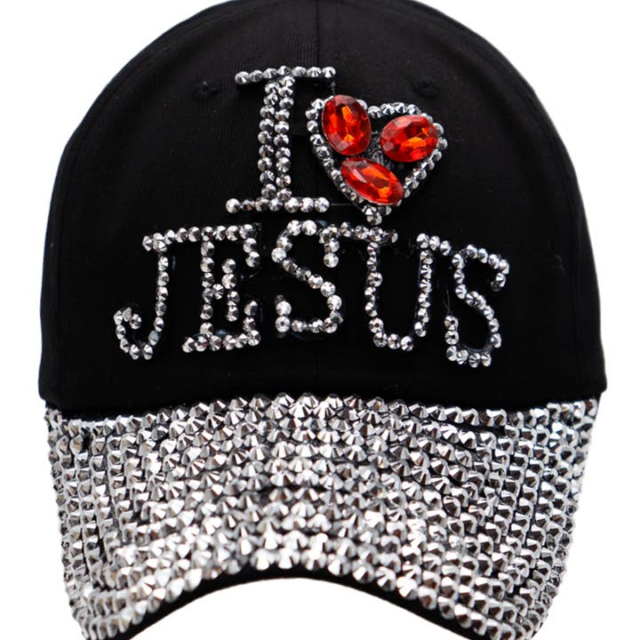 Cap Zone - Wholesale Baseball Cap - Women's - I Heart Jesus Bling Rhinestone Cotton Baseball Cap