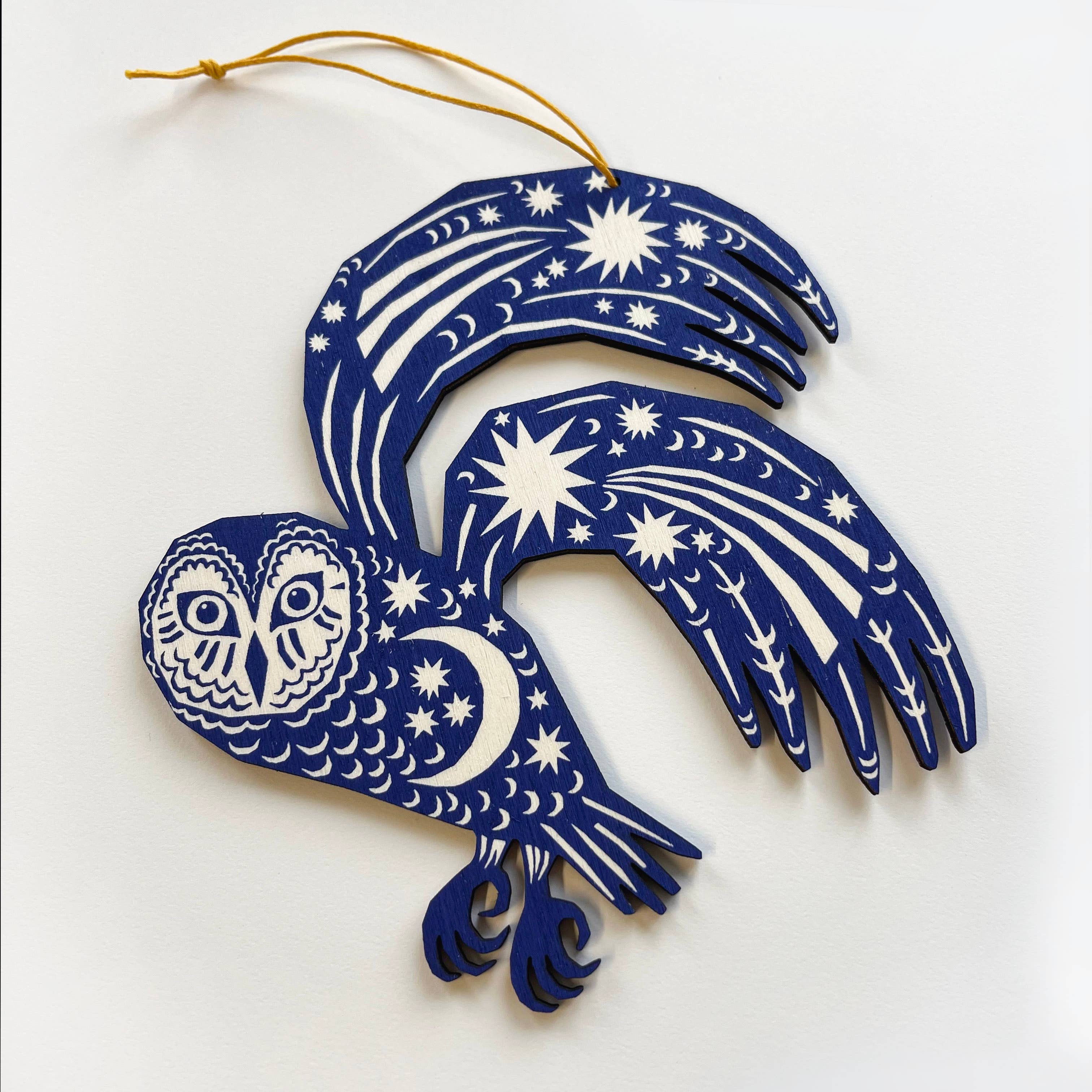 Folded Forest - Wholesale Ornament - Screenprinted Wooden Decoration - Owl - Midnight Blue2