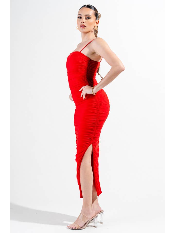 PRIVY - Vente Robe – femme - PD6771NW_LUX ROBE MIDI FENDUE CÔTÉ OUVERT EN MAILLE FRONCÉE30