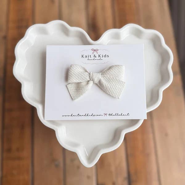 Soft white velvet mini classic ♡ headband / clip / piggy set for wholesale by Kait + Kids