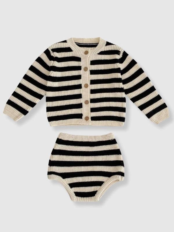 100% Cotton Knit Sweater Two - Piece Set - Black/White for wholesale by Bleu & Co