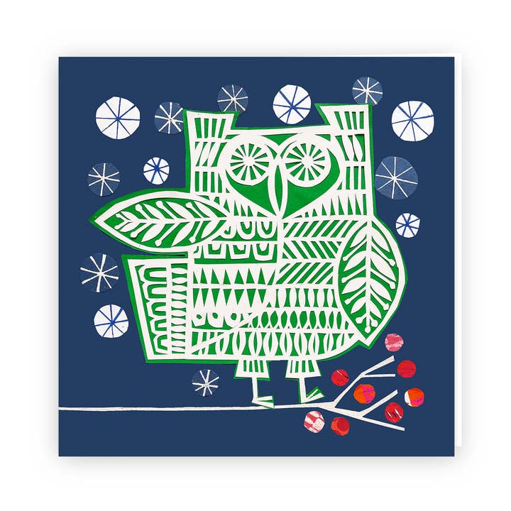 papercut owl christmas card for wholesale by Clare Youngs