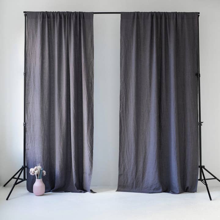 Dark Grey Linen Nighttime Rod Pocket Curtain Set of 2 for wholesale by Linen Tales (We cover U.S. import duties)