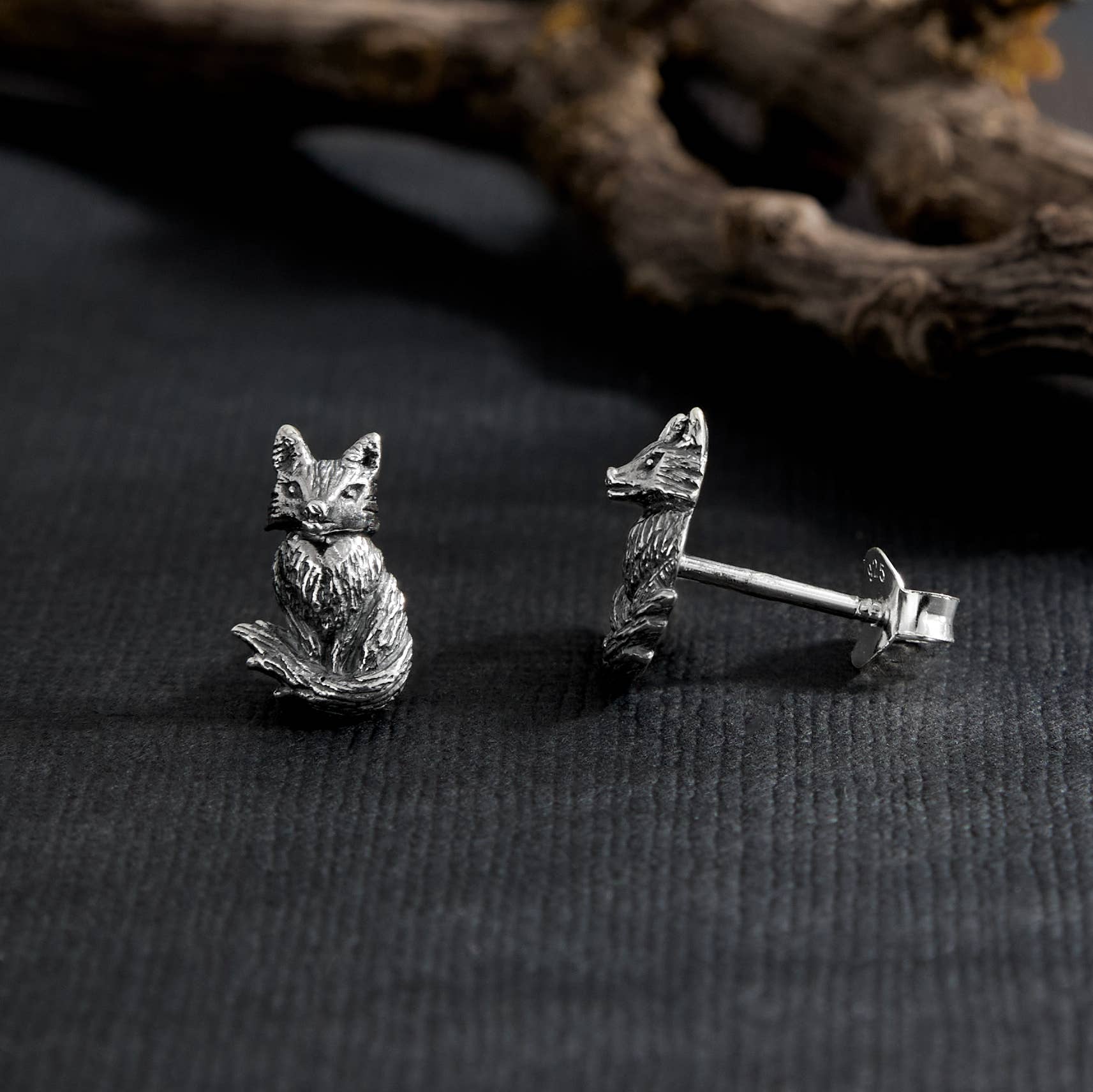 Nina Designs - Wholesale Stud/Post Earrings - Sterling Silver or Bronze Sitting Fox Post Earrings 11x7mm0