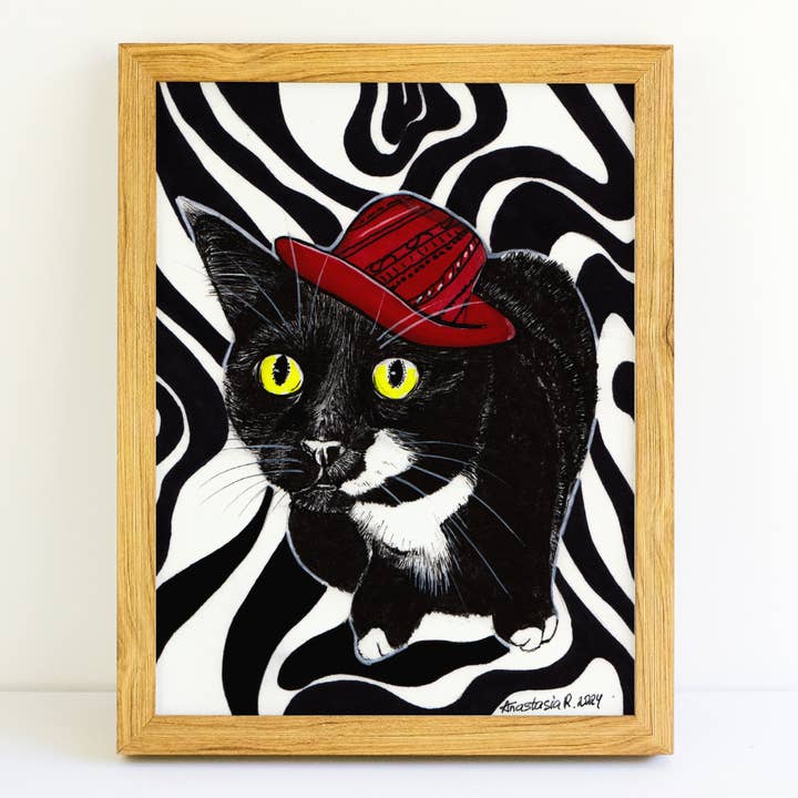 Impression artistique de chat en smoking avec un chapeau pour la vente par MeerCatArt