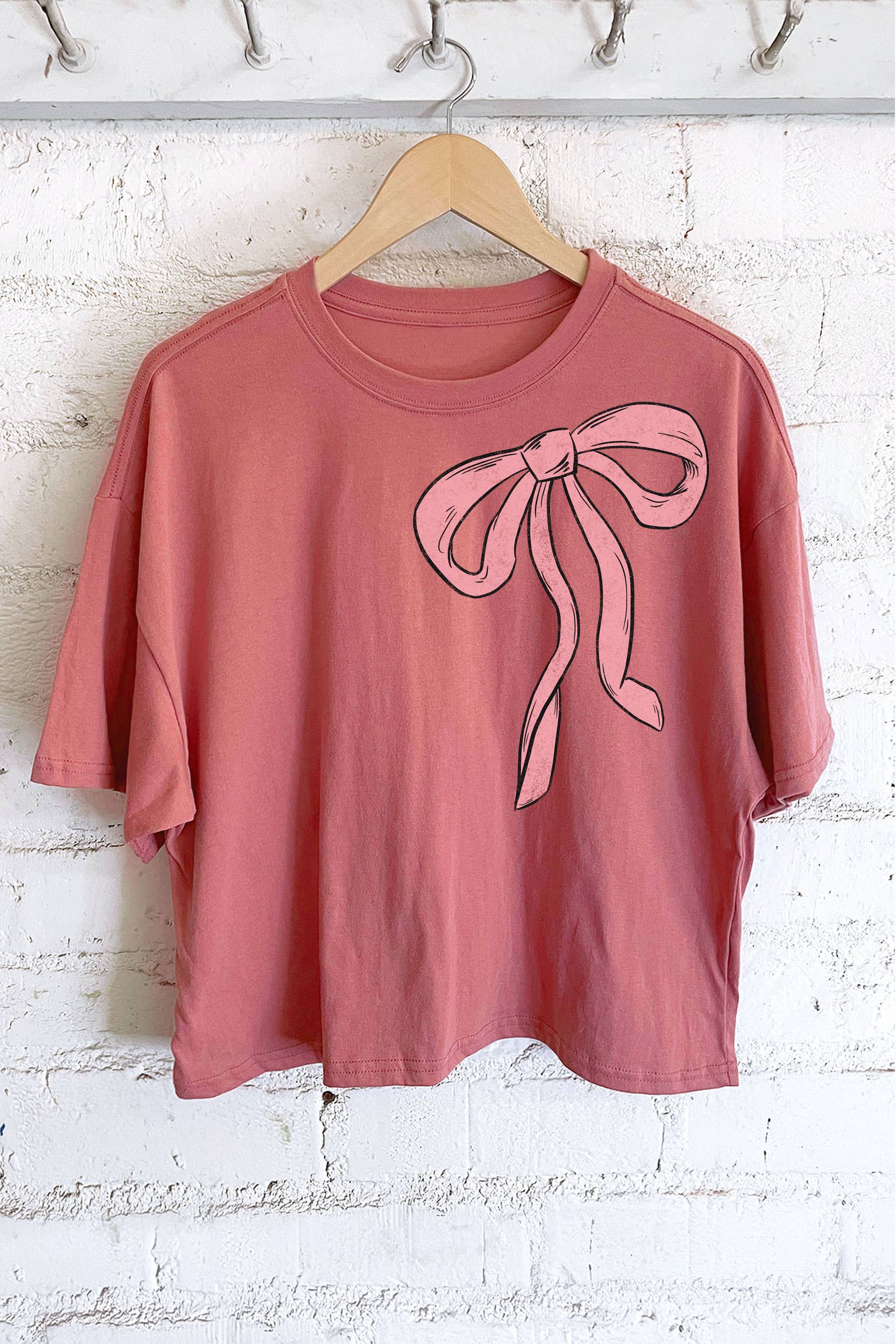 Rustee Clothing - Wholesale Screen Printed T-Shirt - Women's - COUQUETTE PINK RIBBON GRAPHIC LONG CROP TOP3