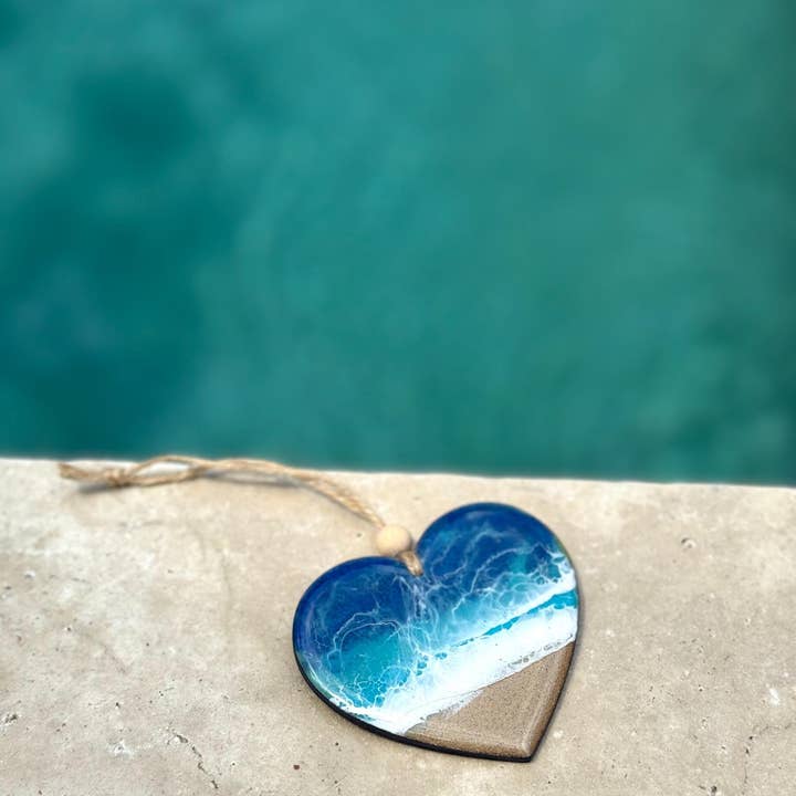 Artful Nests - Wholesale Ornament - Ocean Resin Heart Ornament: Beach Inspired Decor - Christmas Tree Ornament Newlywed Anniversary2