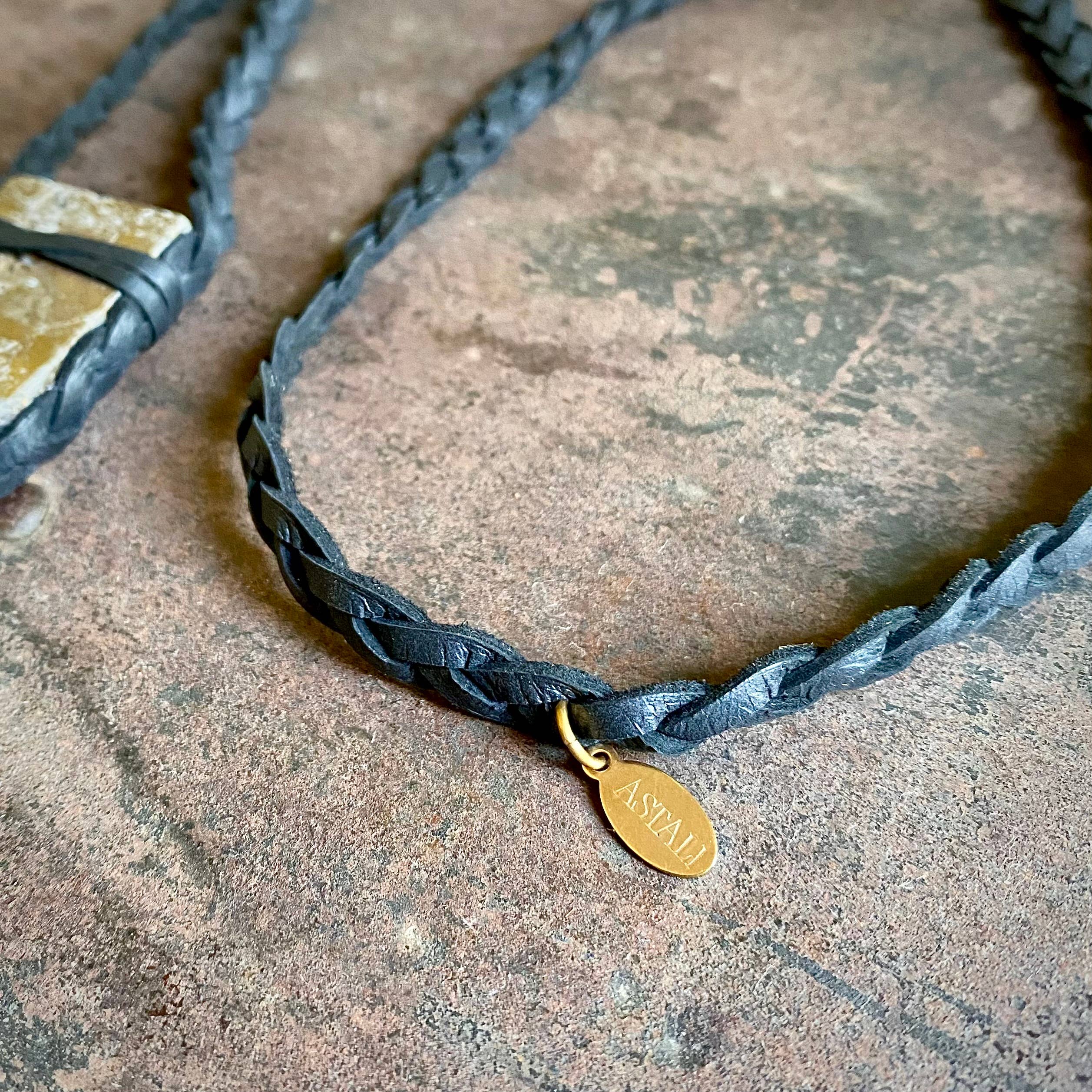 ASTALI – wholesale Pendant/charm necklace – Pirate Leather Necklace - Black & Square Druzy, Boho Western6