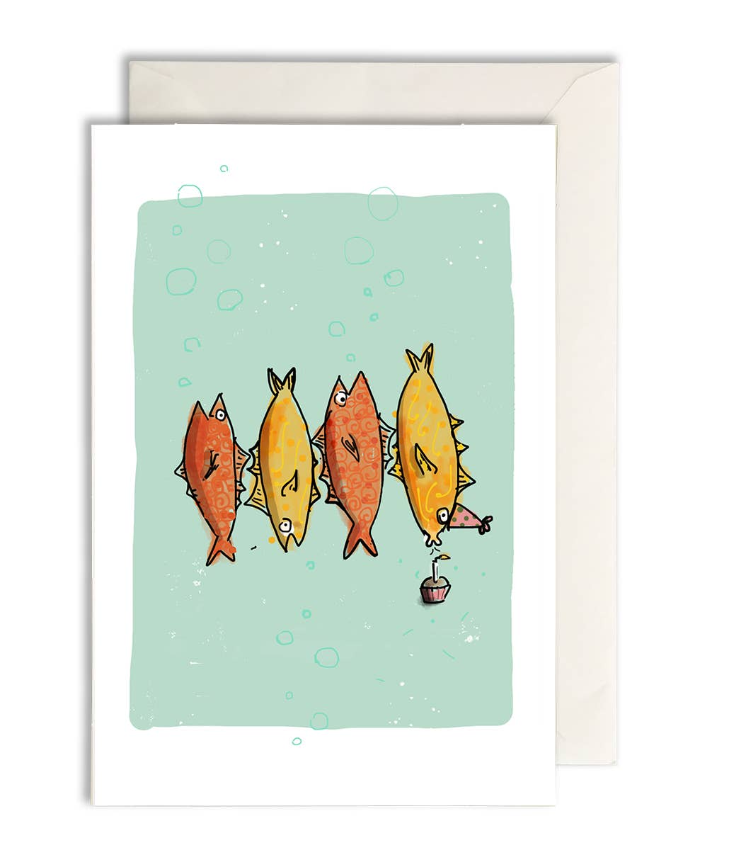 Evil Llama and Friends - Venta al por mayor Tarjetas de cumpleaños - peces de cumpleaños | Tarjeta doblada A2 | interior en blanco0