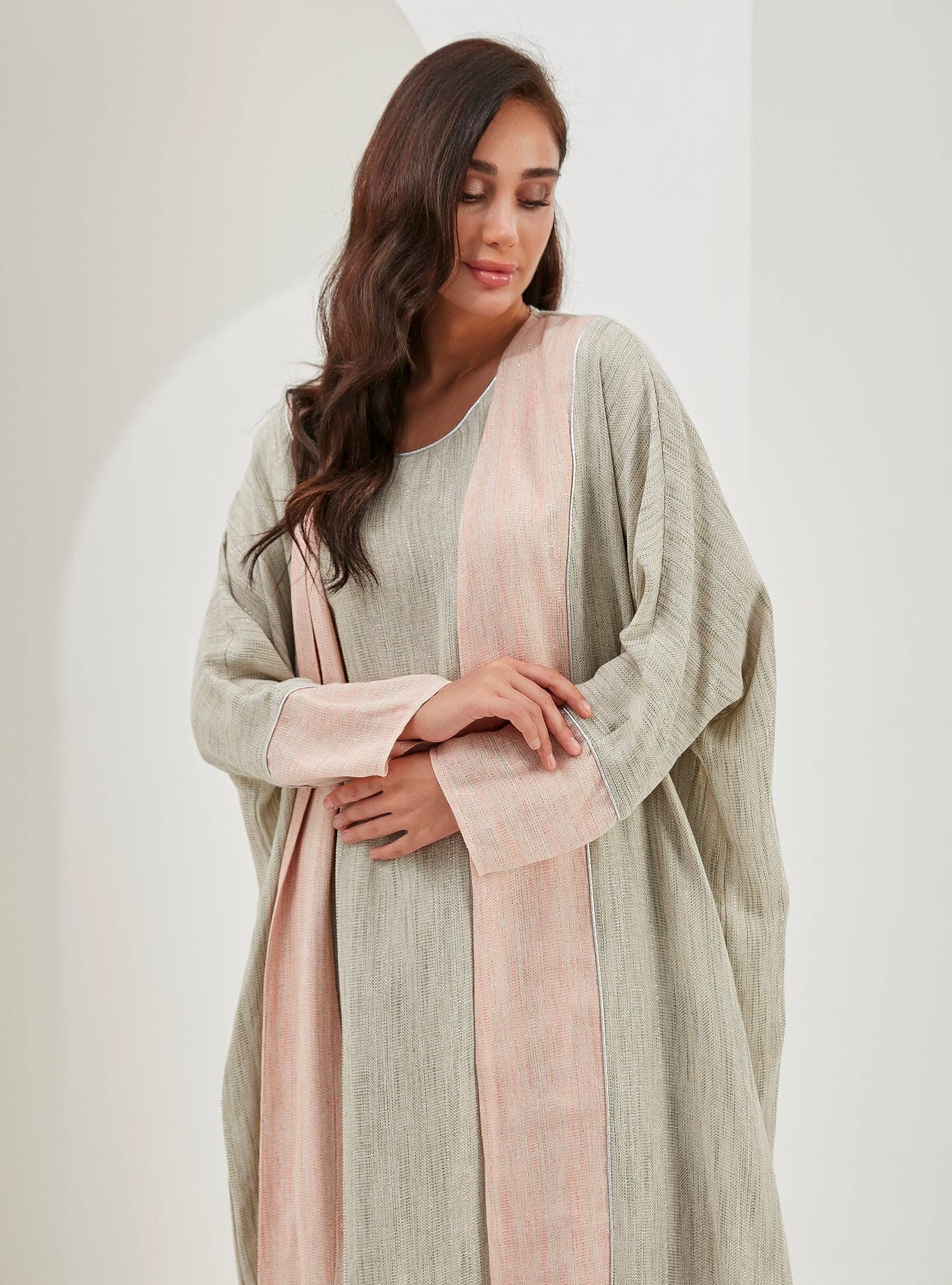 Store WF – wholesale Kaftan – Women's – Linen Cotton Silver Glitter Three Pice Abaya Set10