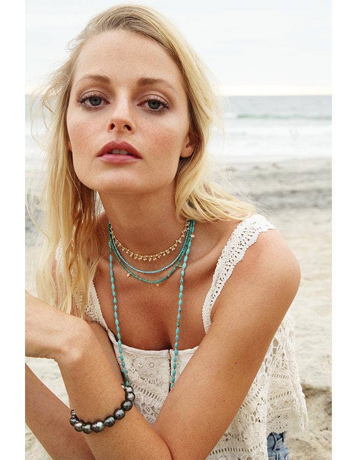 gold & gray - Wholesale Beaded/Pearl Necklace - Turquoise & Gold Drops Necklace2