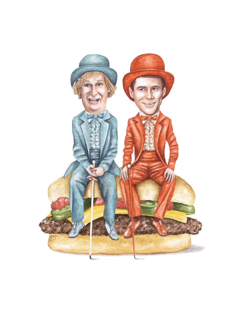 Harry and Lloyd - Dumb and Dumber - Watercolor Print for wholesale by Celebs on Sandwiches