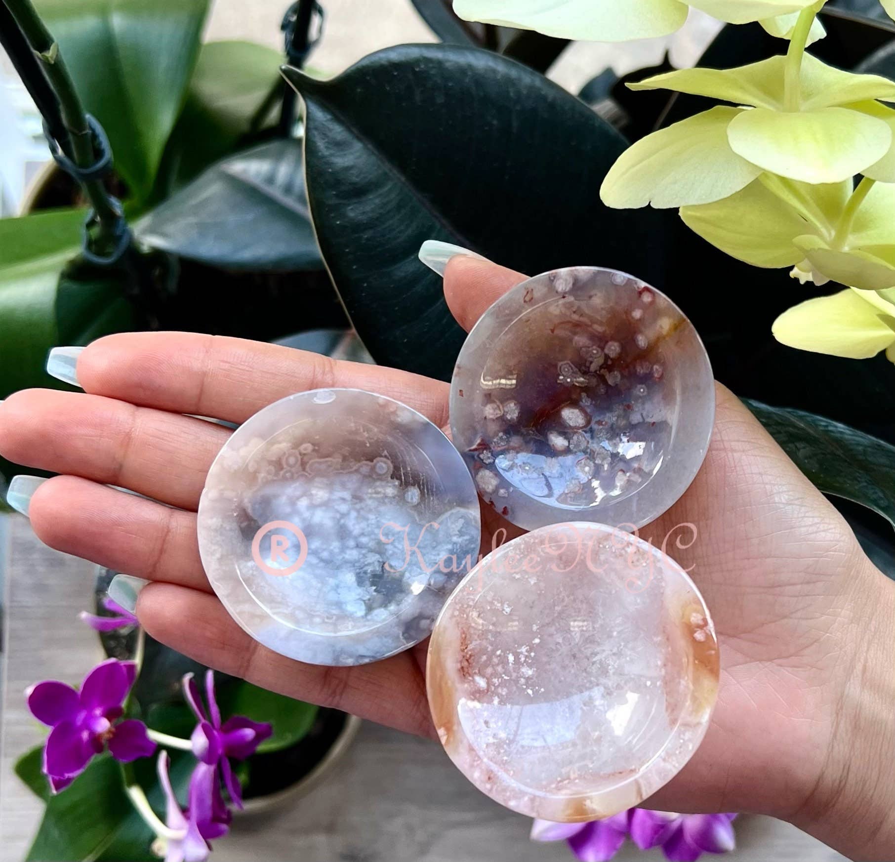 KayleeNYC – Engroshandel Spirituelle sten og krystaller – Sæt med 5-8 naturlige blomsteragat krystalskåle9