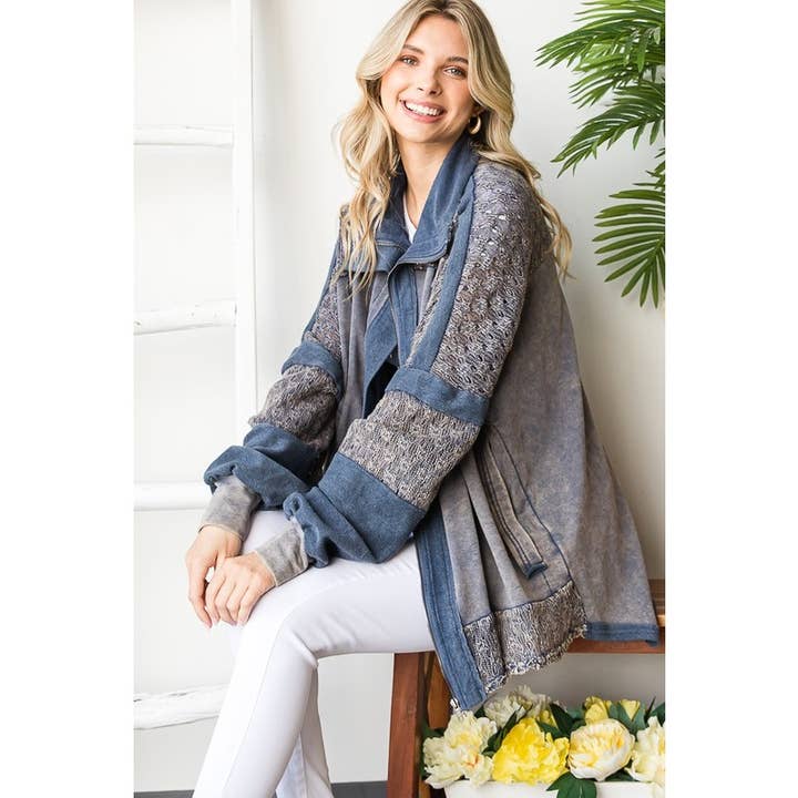 Oli&Hali - Wholesale Jacket - Women's - WASHED MIX MEDIA CROCHET LACE FRENCH TERRY JACKET8